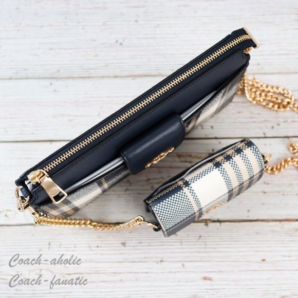 NWT Coach C8682 Poppy Crossbody With Garden Plaid Print in Midnight - Picture 7 of 11